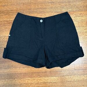 Juicy Couture Black Linen Blend High Waisted Cuff Shorts Women's‎ Size S